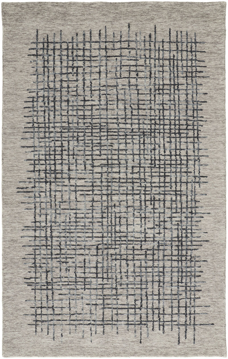 2 X 3 gray Black And Tan Wool Plaid Tufted Handmade Stain Resistant Area Rug image number 0