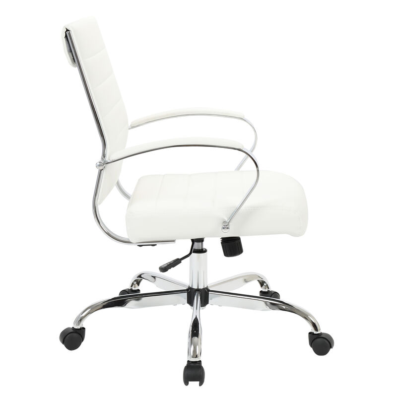 LeisureMod Benmar Mid-Back Office Chair, Leather Upholstery with Swivel, Tilt, and Chrome Base, Modern Desk Seating for Home Office or Conference Room