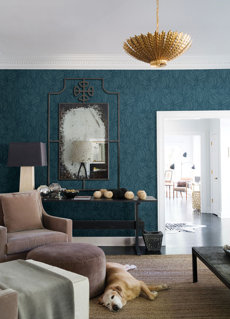 Selwyn Flock Dark Blue Floral Wallpaper image number 1