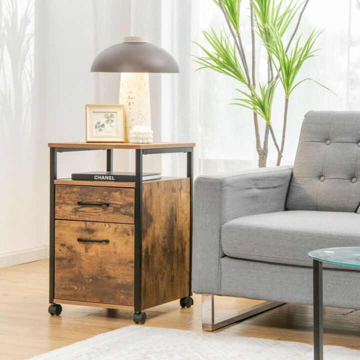 Hivvago 2 Drawer Mobile File Cabinet Printer Stand with Open Shelf for Letter Size