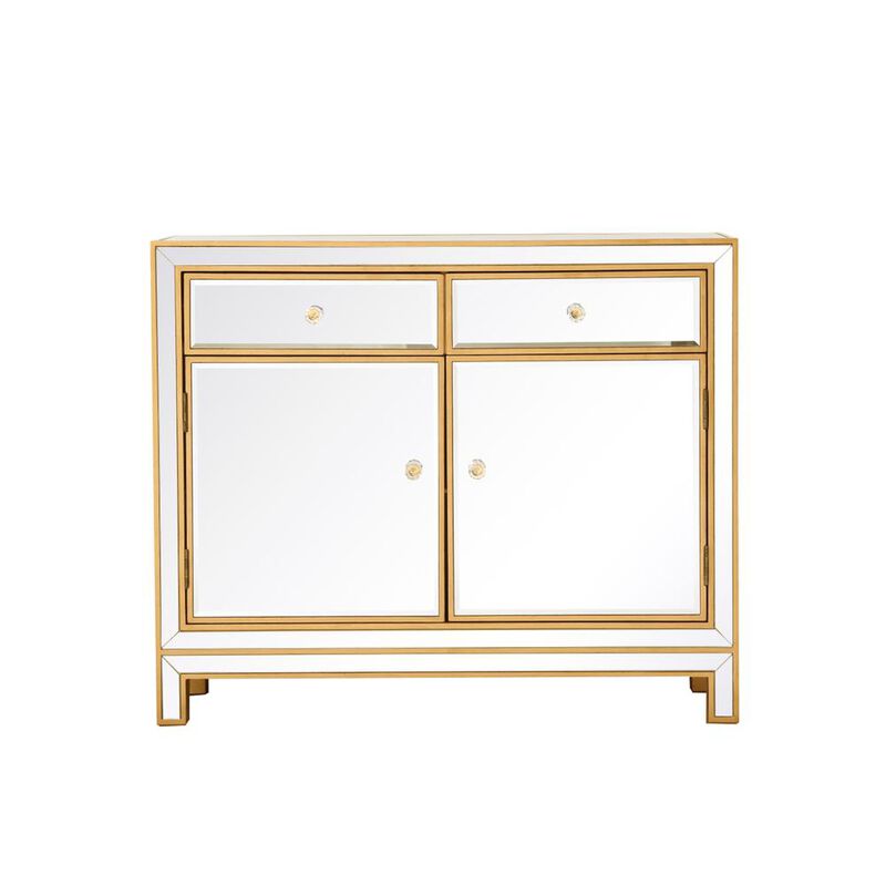 Elegant Decor End table 2 drawers 2 doors 38in. W x 12in. D x 32in. H in gold