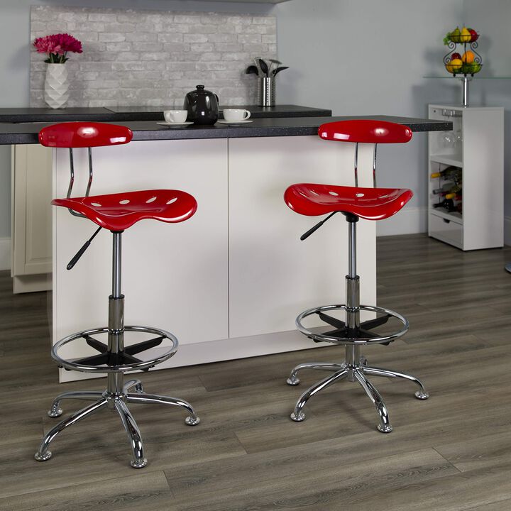Flash Furniture Bradley Vibrant Red and Chrome Drafting Stool with Tractor Seat