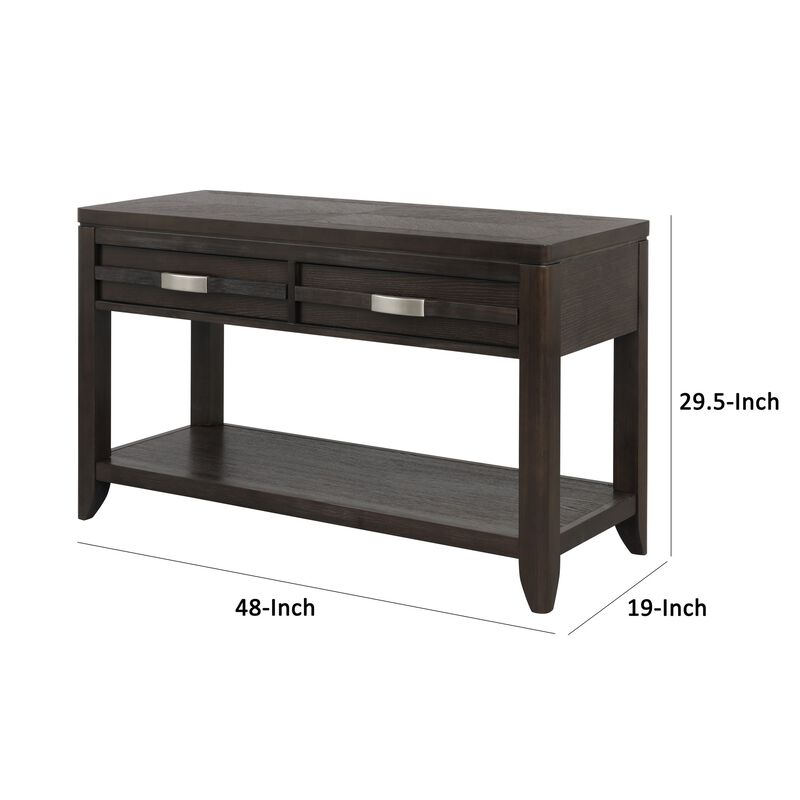 Joni 48 Inch Side Console Table, Acacia Wood, 2 Drawer, 1 Shelf, Espresso-Benzara