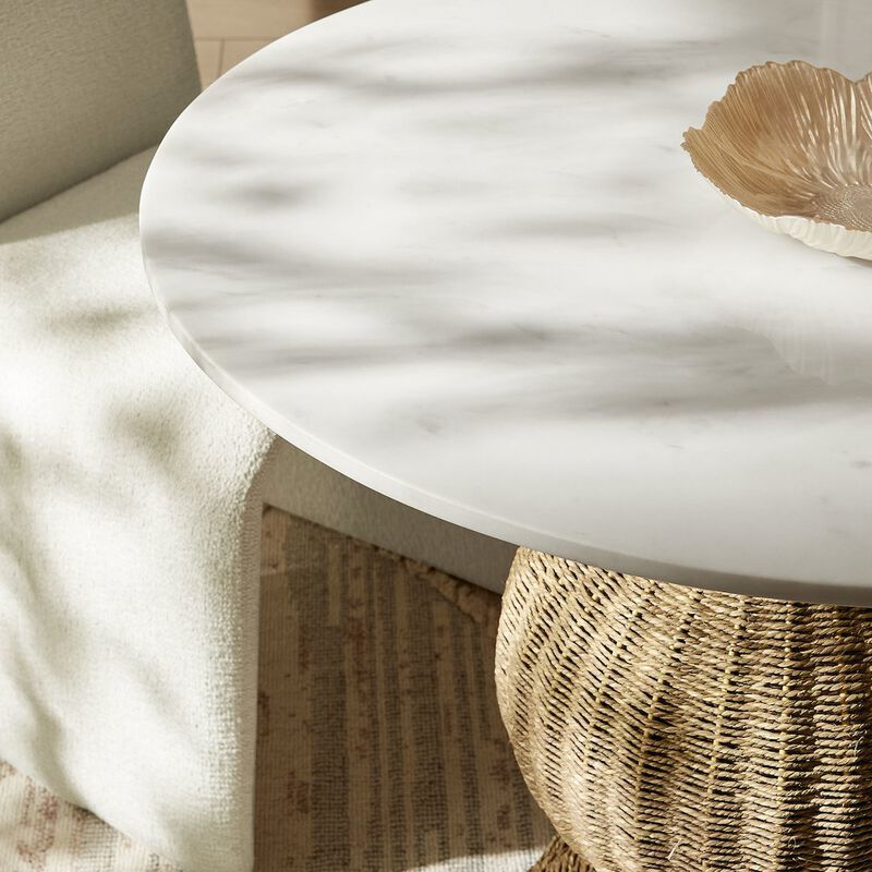 Zale 36" Marble and Seagrass Dining Table image number 9