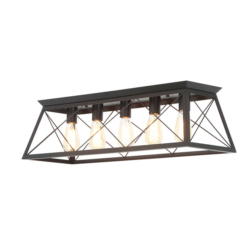 5-Light Flush Mount Lighting Rectangular Farmhouse Caged Low Ceiling Light image number 0