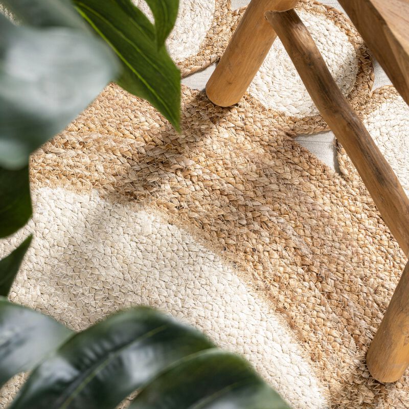 Skye Two-Tone Jute Circle Border Cream/Natural Round Area Rug