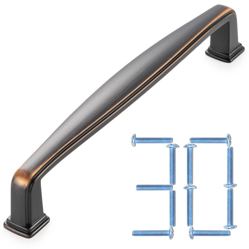 KOOFIZO 30-Pack Square Foot Cabinet Arch Pull - Oil Rubbed Bronze Furniture Handle, 5 Inch/128mm Screw Spacing for Kitchen Cupbo