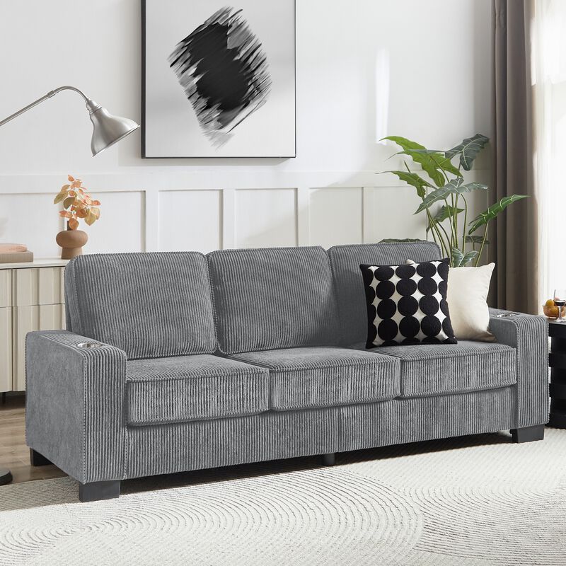Corm 83.86" Corduroy 3 Seat Modern Sofa image number 7