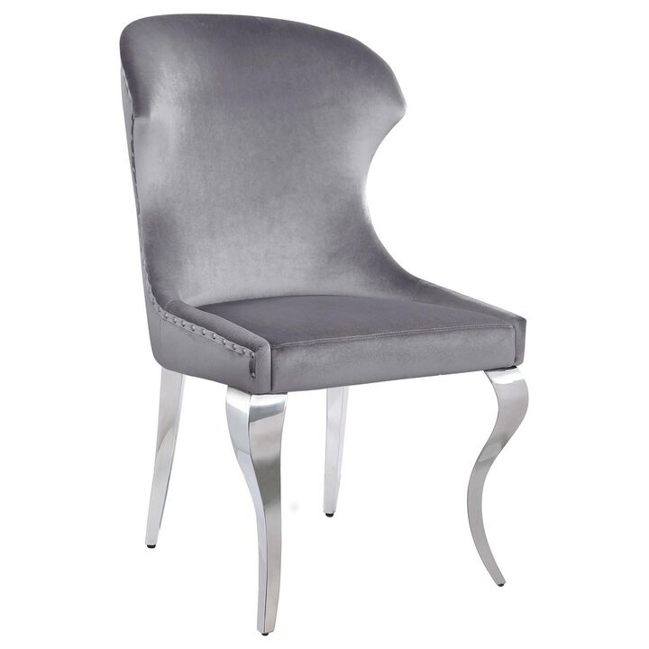 Cian 22 Inch Dining Chair, Curved, Cabriole Legs, Gray Velvet, Set of 2 - Benzara
