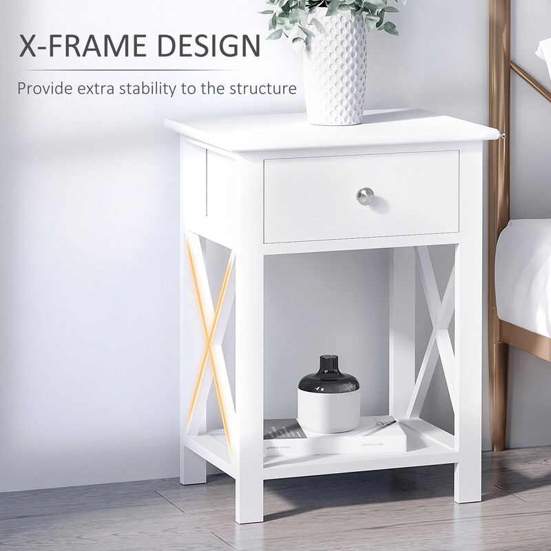 Minimalist Accent Piece: Flat White Modern Table with Drawer and Shelf
