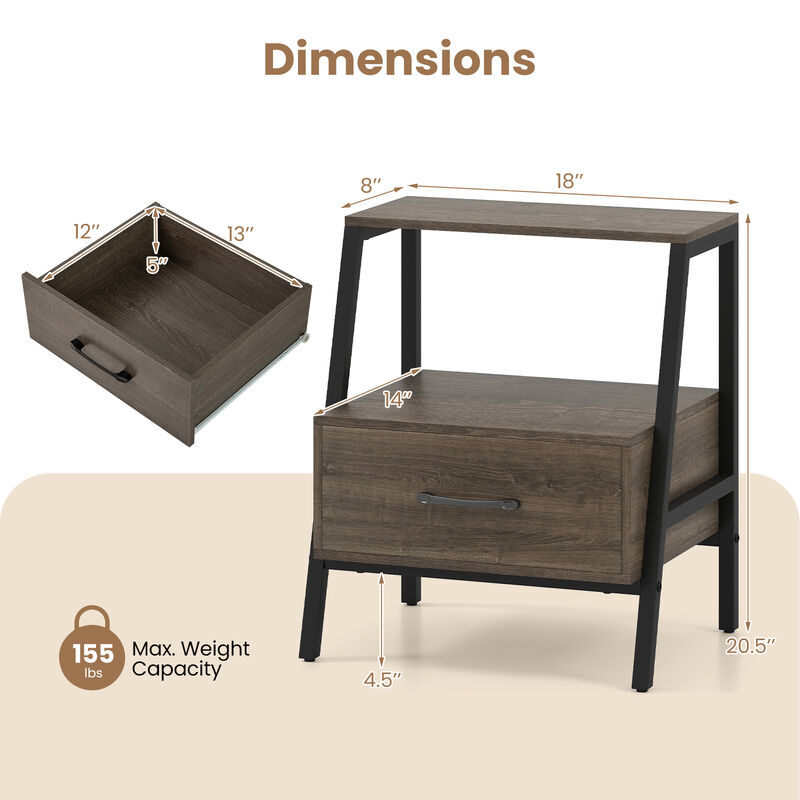 3-Tier Farmhouse Nightstand with Open Shelf for Bedroom Storage image number 2