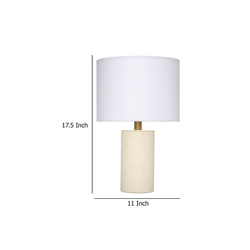 Myn Table Lamp, 18 Inch, White Linen Drum Shade, Cream Leather Base