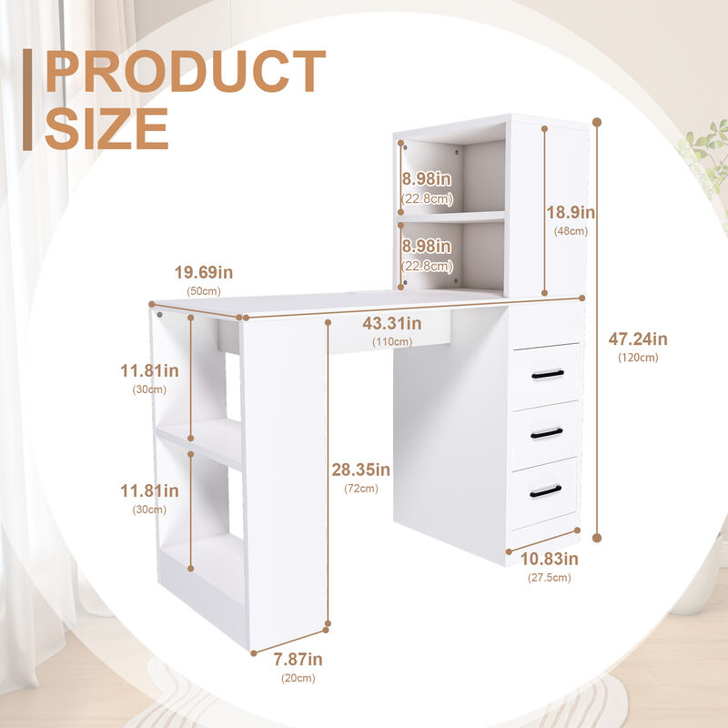 Practical Computer Desk with 4-in-1 Socket &ndash; 3 Drawers, 4 Storage Levels for Home or Office image number 7