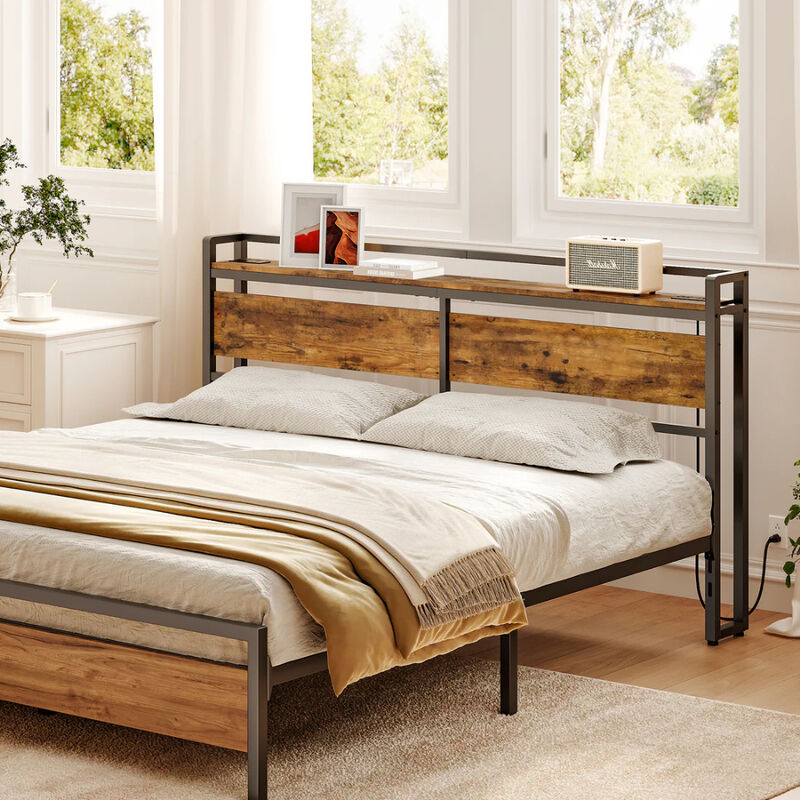 Adjustable Queen Headboard with 2 Power Outlets and 4 USB Charging Ports image number 3