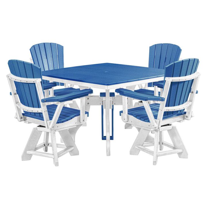 American Furniture Classics Five Piece Square Dining Height Dining Set in Blue with a White Base