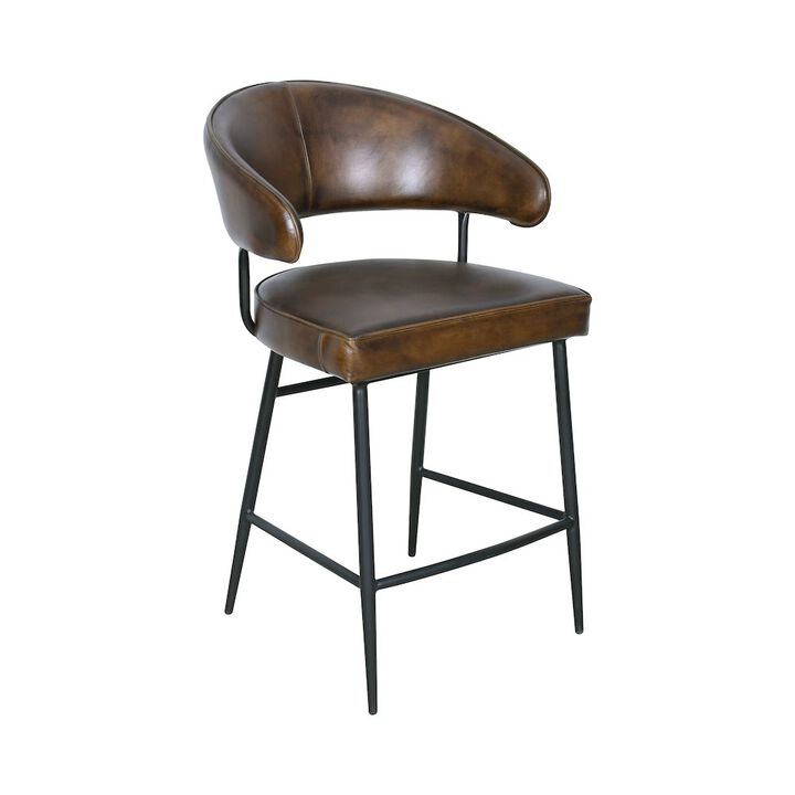 World Interiors Brisbane Dover Counter Chair in Washed Chestnut Leather