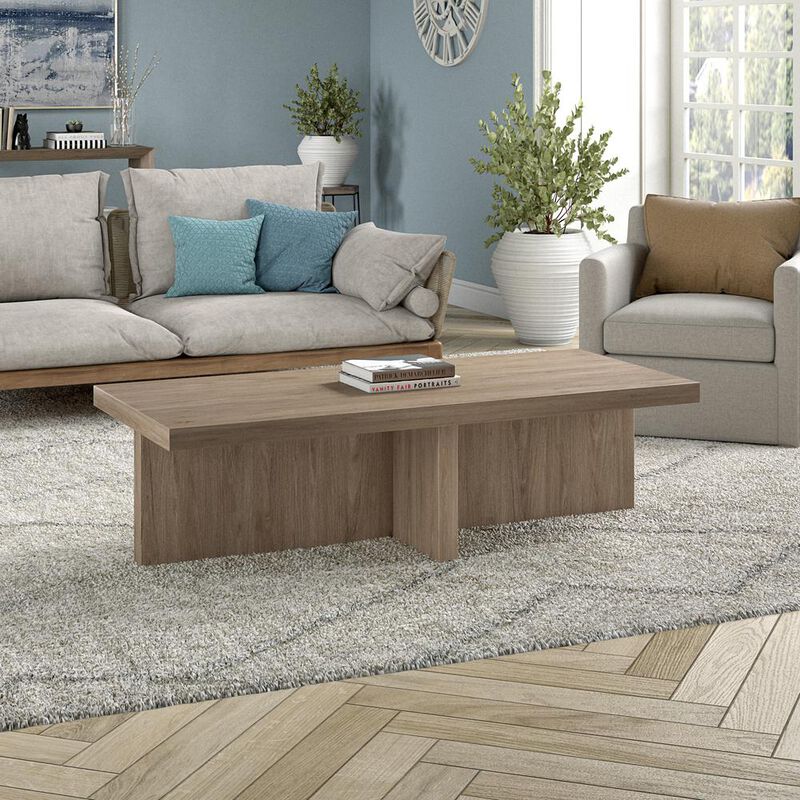 Hudson&Canal Elna 54 Wide Rectangular Coffee Table in Antiqued Gray Oak
