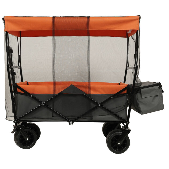 Streamdale 480Lbs Collapsible Wagon with Canopy, 7'' All-Terrain Wheels, Orange