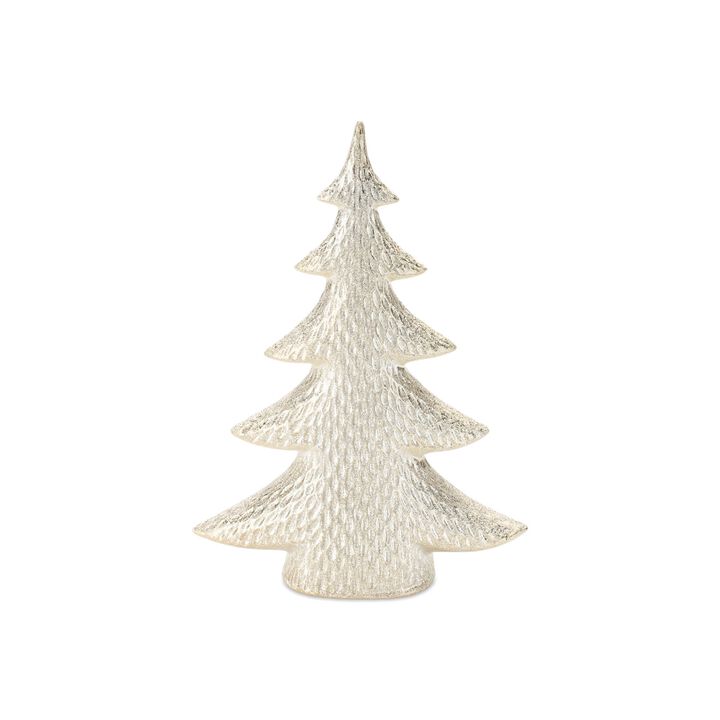 Porcelain Holiday Pine Trees (Set of 2) – Shimmer Ceramic Tree Figurines for Elegant Christmas and Winter Décor