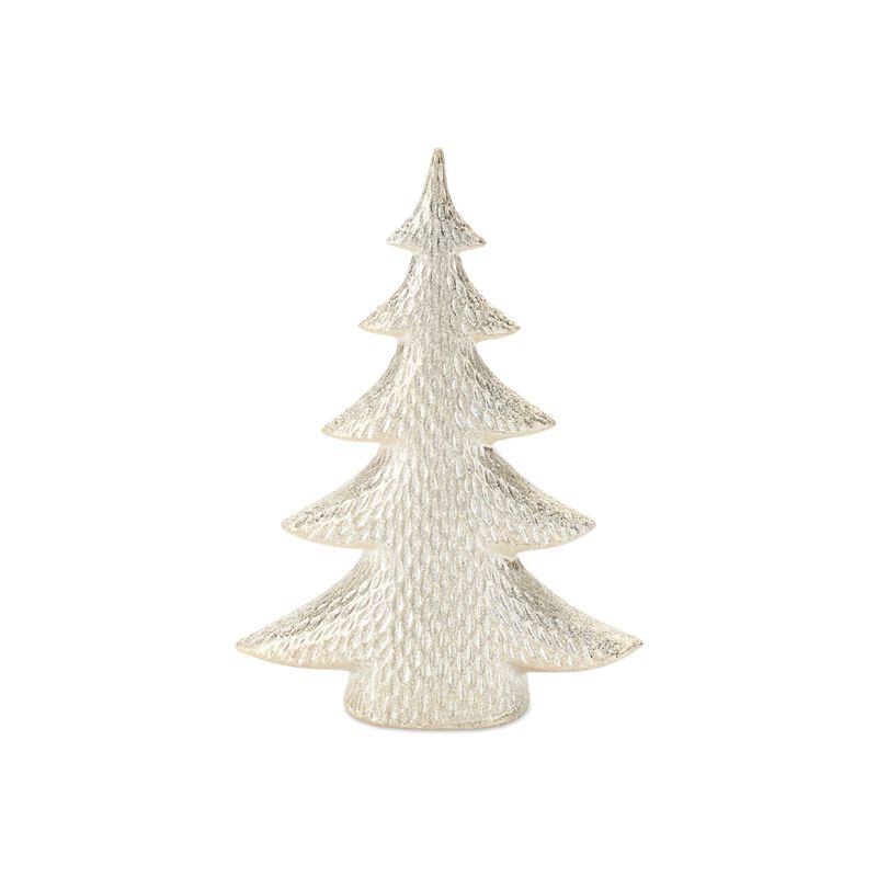 Porcelain Holiday Pine Trees (Set of 2) – Shimmer Ceramic Tree Figurines for Elegant Christmas and Winter Décor