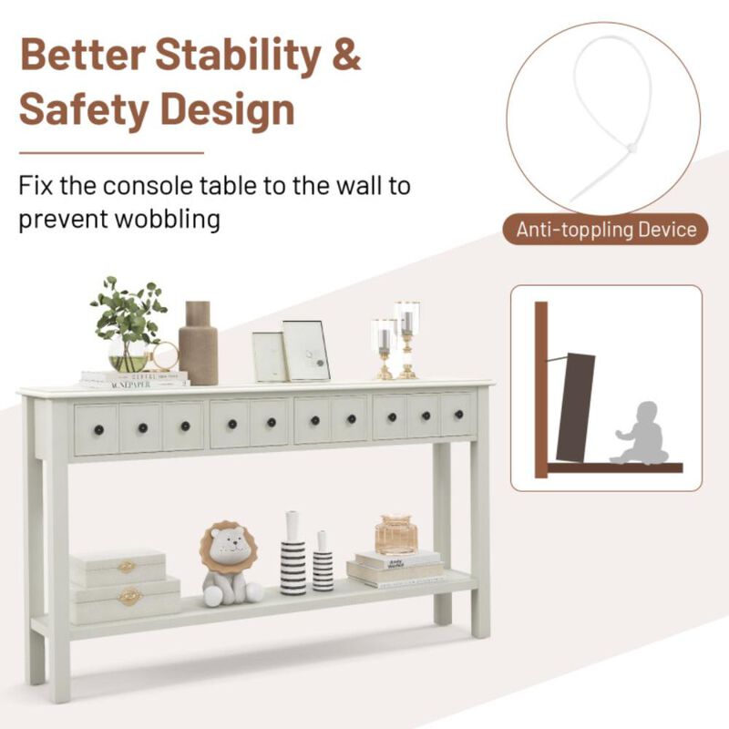 Hivvago 60 Inch Long Sofa Table with 4 Drawers and Open Shelf for Living Room