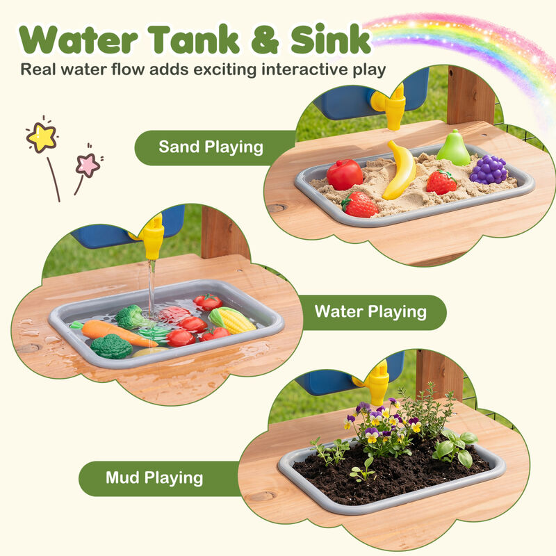 Kids Outdoor Wooden Mud Kitchen with Sink and Planter Box image number 7