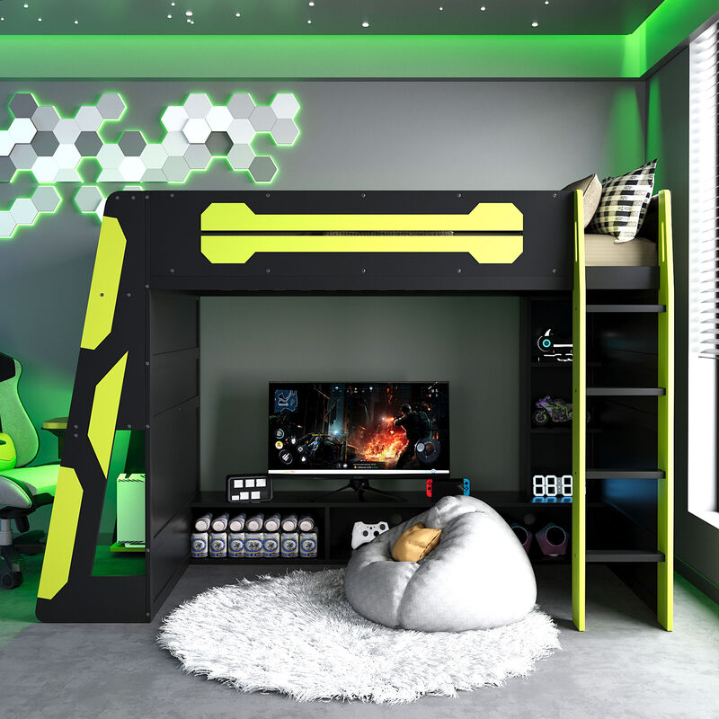 Merax All-in-One Esports Gaming & Work Twin Loft Bed image number 2