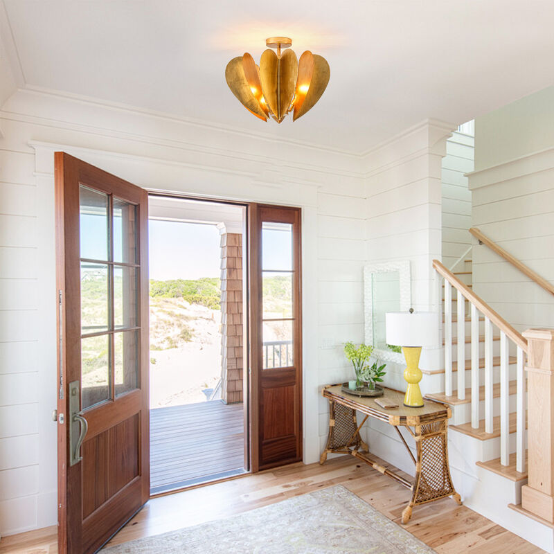 19" Vintage Antique Gold Heart Semi Flush Mount Ceiling Light image number 2