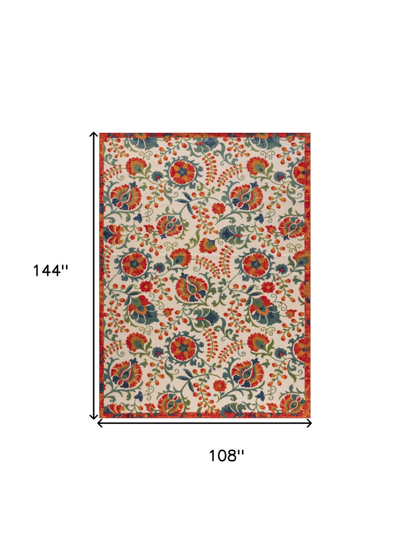 HomeRoots 9' X 12' Ivory Red Blue And Green Floral Indoor Outdoor Area Rug image number 6
