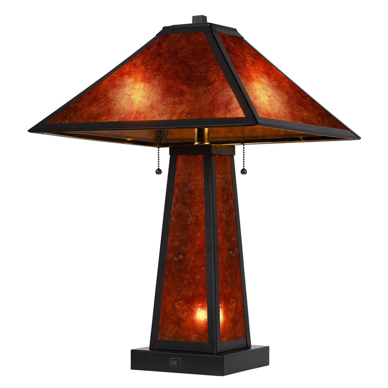Hivvago 24" Burnt Orange Metal Two Light Table Lamp With Amber Square Shade