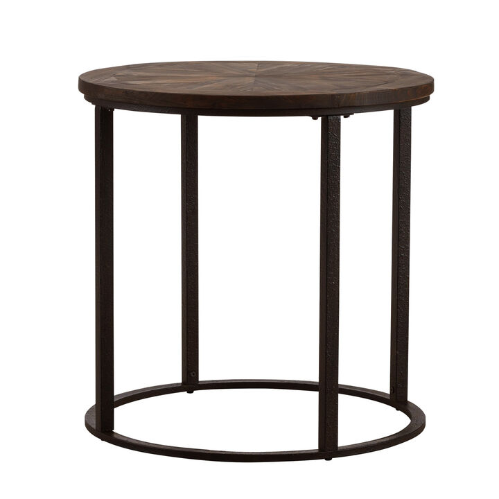 Hivvago 24 Inch  Natural Wood Solid Wood And Iron Round End Table