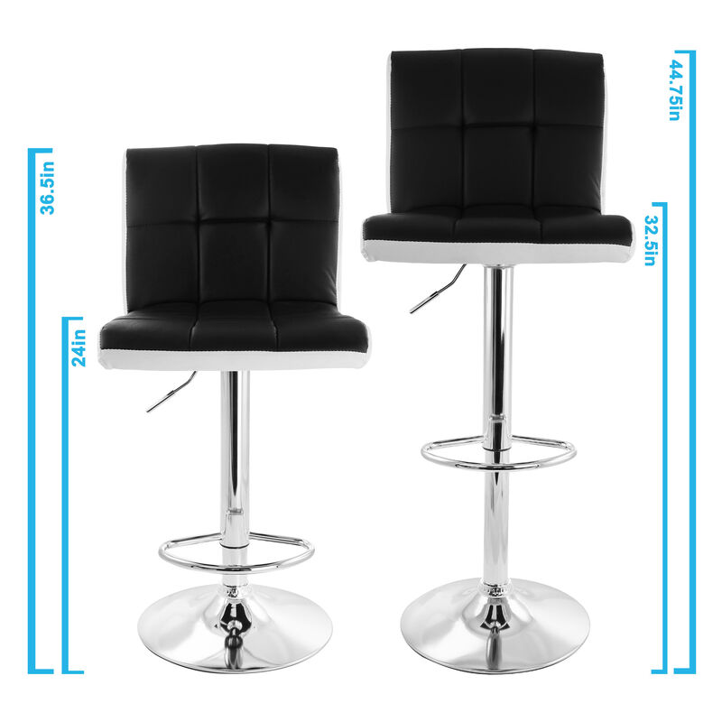 Elama 2 Piece Faux Leather Tufted Bar Stool in Black and White with Chrome Base