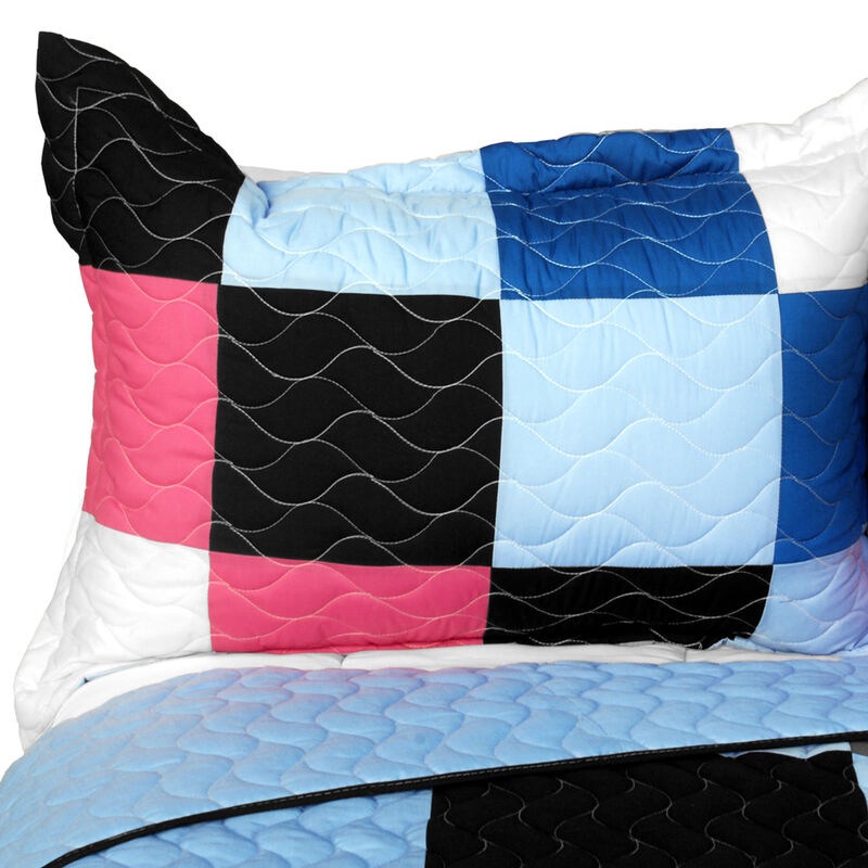 3PC Vermicelli-Quilted Patchwork Quilt Set Lightweight All-Season Bedding image number 4
