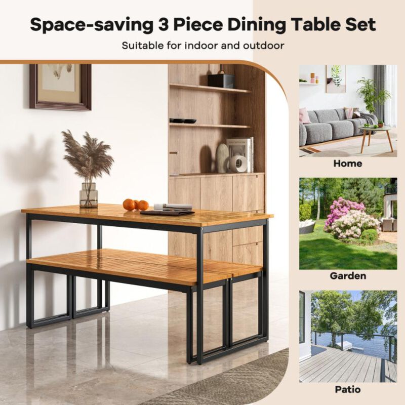 Hivvago Patio Dining Bench Backless with Slatted Seat and Metal Legs