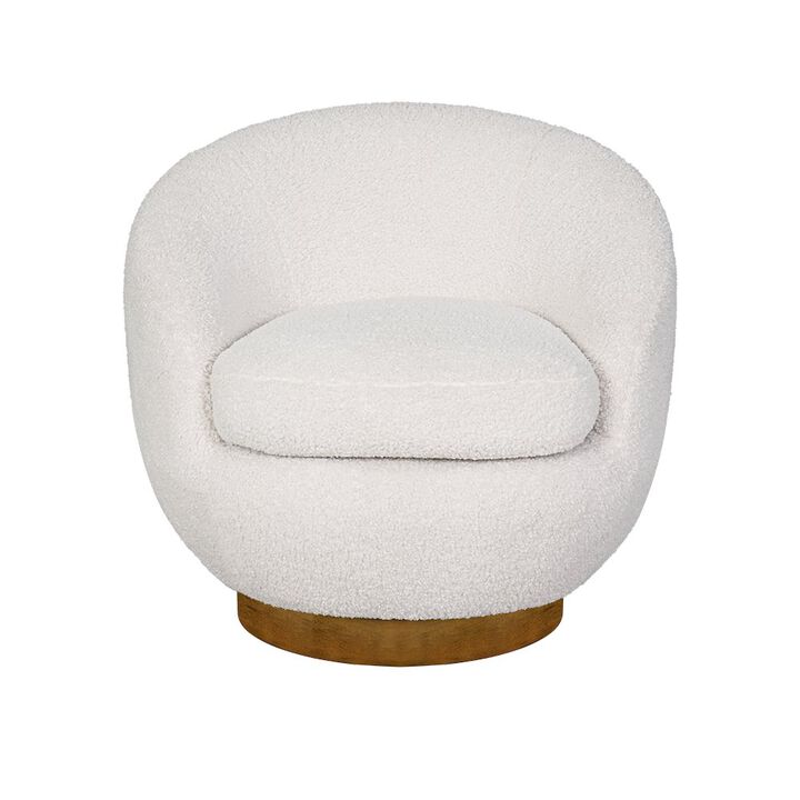 INK+IVY Jessel Shearling Sherpa Swivel Chair with Wood Base in Cream Color