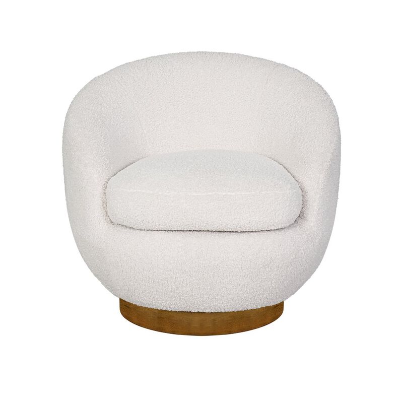 INK+IVY Jessel Shearling Sherpa Swivel Chair with Wood Base in Cream Color