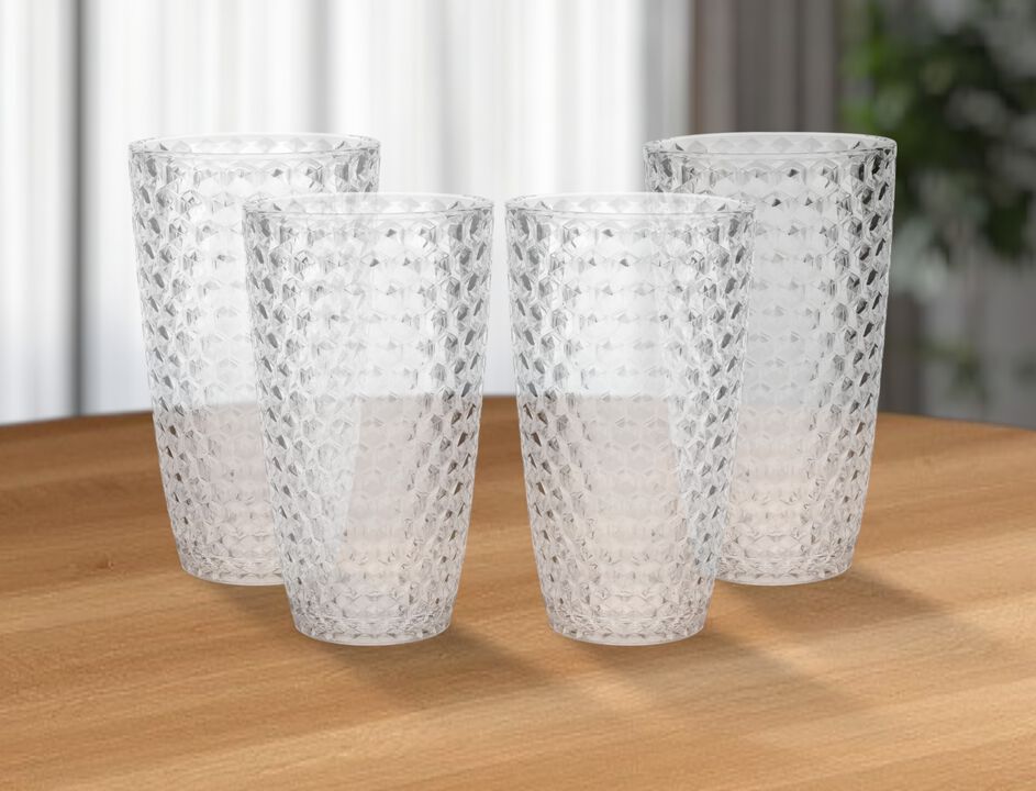Acrylic Tall Highball Glass Set – Set of 4 Reusable Drinkware for Home, Bar, and Outdoor Use