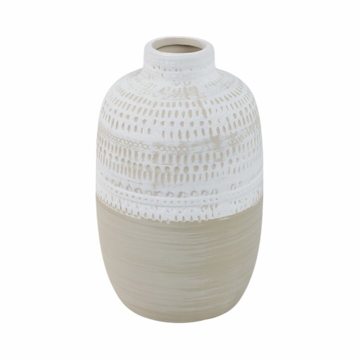 Ceramic 8" Tribal Vase, Beige