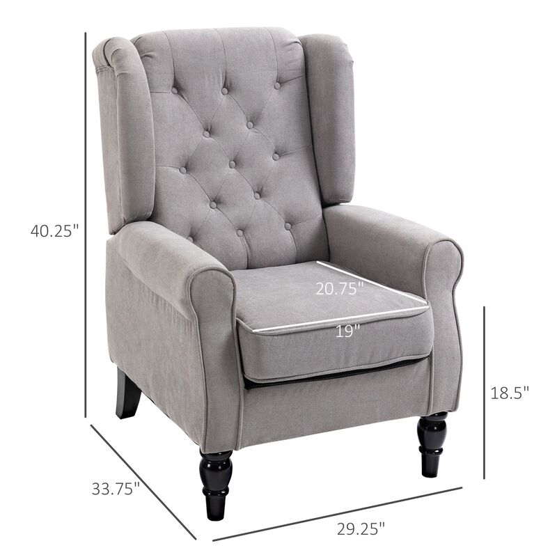 Gray Club Sophistication: Fabric Tufted Accent Chair with Wooden Legs