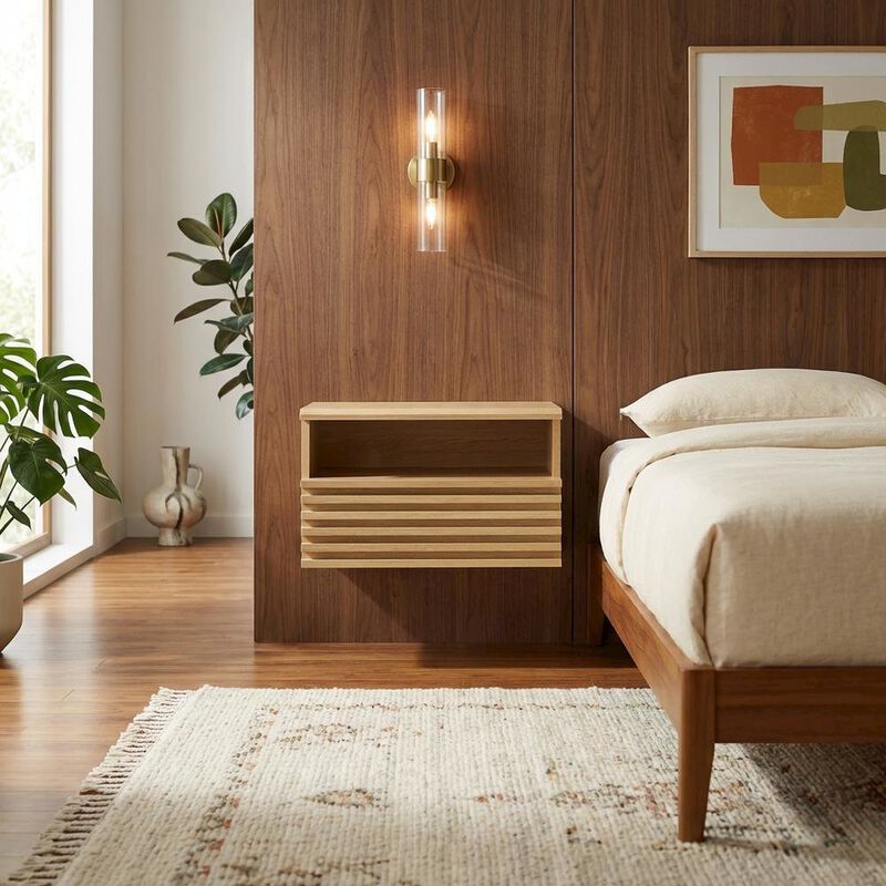 Wall-Mount Nightstand in Brown Finish with Modern Design image number 4