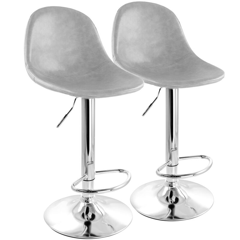 Elama 2 Piece Adjustable Distressed Faux Leather Bucket Bar Stools in Gray with Chrome Base image number 1