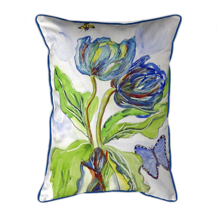 Betsy Drake Tulips & Morpho Large Indoor Outdoor Pillow 16x20