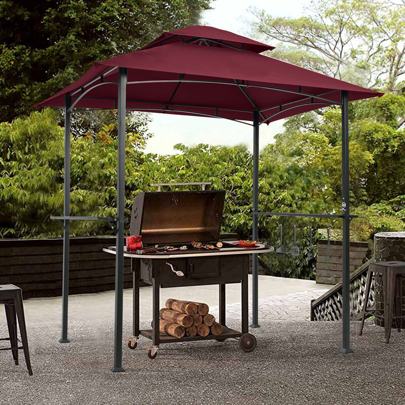 8x5Ft Grill Gazebo Replacement Canopy, Double Tiered BBQ Tent Roof Top Cover, BURGUNDY image number 4