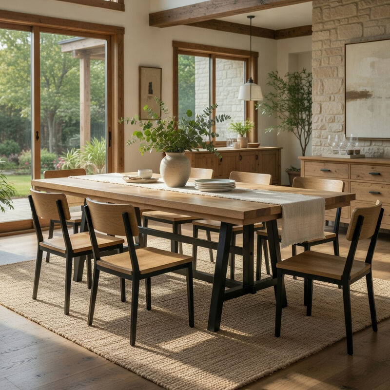 Dani Dining Table, 84-120 Inch Extendable Leafs, Oak Brown and Black image number 8
