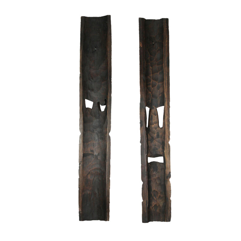 40 Inch Set of 2 Hand Made Wooden Tiki Masks Decorative Tropical Wall Art Decor image number 2