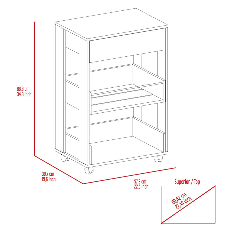 Dering 1-Drawer 2-Shelf Kitchen Cart with Caster White and Dark Walnut