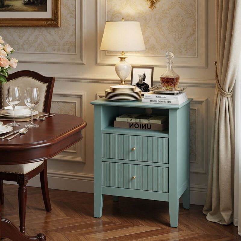 18" Assembled Fluted Nightstand 2-Drawer Gold Knobs image number 2