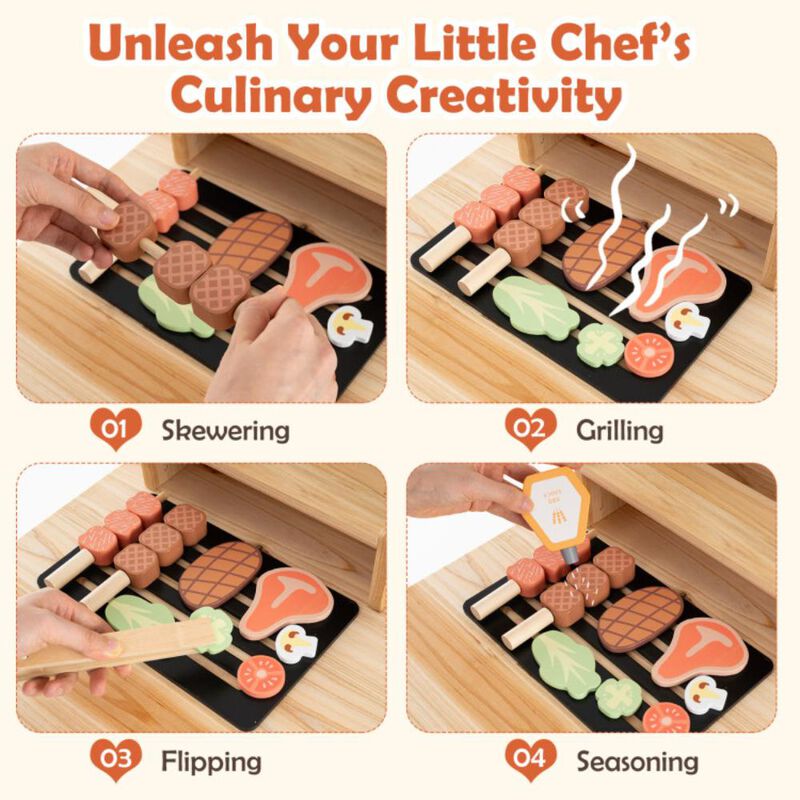 Hivvago Wooden Barbecue Grill Playset with Chalkboard and Sink and Cabinet