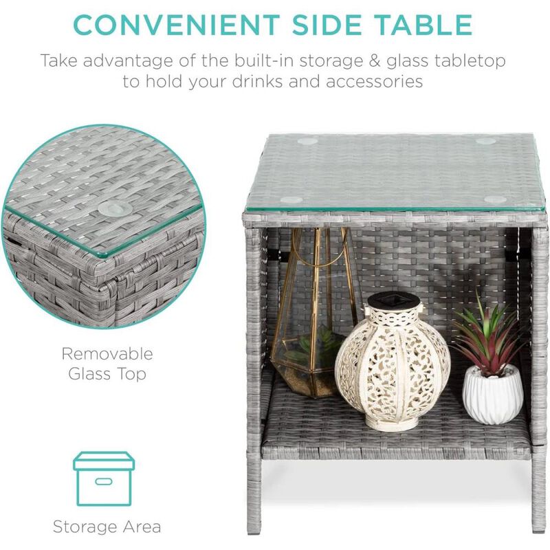 Hivvago 3-Piece Grey PE Wicker Outdoor Patio Furniture Dining Set with Black Cushions