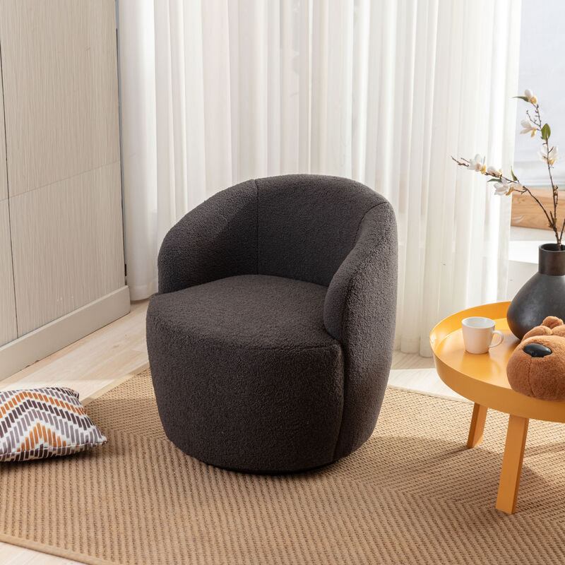 GOODSILO Teddy Fabric Swivel Accent Armchair Barrel Chair With Black Powder Coating Metal Ring Ivory White image number 7